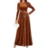 imageZESICA Womens Velvet Maxi Dress Fall 2026 Long Puff Sleeve Crew Neck Elastic High Waist Cocktail Party Bridesmaid DressesCaramel