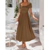 image:imageZESICA Summer Dresses for Women 2026 Elegant Classy Square Neck Short Sleeve Flowy Cocktail Party Midi DressBrown