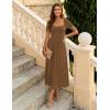 image:imageZESICA Summer Dresses for Women 2026 Elegant Classy Square Neck Short Sleeve Flowy Cocktail Party Midi DressBrown