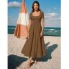 image:imageZESICA Summer Dresses for Women 2026 Elegant Classy Square Neck Short Sleeve Flowy Cocktail Party Midi DressBrown