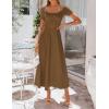 image:imageZESICA Summer Dresses for Women 2026 Elegant Classy Square Neck Short Sleeve Flowy Cocktail Party Midi DressBrown