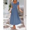 image:imageZESICA Summer Dresses for Women 2026 Elegant Classy Square Neck Short Sleeve Flowy Cocktail Party Midi DressDusty Blue
