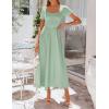 image:imageZESICA Summer Dresses for Women 2026 Elegant Classy Square Neck Short Sleeve Flowy Cocktail Party Midi DressLight Green