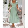 image:imageZESICA Summer Dresses for Women 2026 Elegant Classy Square Neck Short Sleeve Flowy Cocktail Party Midi DressLight Green