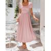 image:imageZESICA Summer Dresses for Women 2026 Elegant Classy Square Neck Short Sleeve Flowy Cocktail Party Midi DressPink
