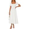 image:imageZESICA Summer Dresses for Women 2026 Elegant Classy Square Neck Short Sleeve Flowy Cocktail Party Midi DressWhite