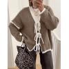 image:imageZESICA Crdigans for Women Trendy 2026 Tie Front Bow Sweaters Casual Long Sleeve Winter Clothing CoatsCamel