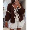 image:imageZESICA Crdigans for Women Trendy 2026 Tie Front Bow Sweaters Casual Long Sleeve Winter Clothing CoatsCaramel