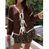 image:imageZESICA Crdigans for Women Trendy 2026 Tie Front Bow Sweaters Casual Long Sleeve Winter Clothing CoatsCaramel