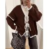 image:imageZESICA Crdigans for Women Trendy 2026 Tie Front Bow Sweaters Casual Long Sleeve Winter Clothing CoatsCaramel