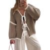image:imageZESICA Crdigans for Women Trendy 2026 Tie Front Bow Sweaters Casual Long Sleeve Winter Clothing CoatsCamel