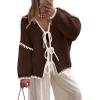 image:imageZESICA Crdigans for Women Trendy 2026 Tie Front Bow Sweaters Casual Long Sleeve Winter Clothing CoatsCaramel