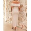 image:imageZESICA Womens 2026 Off Shoulder Bodycon Maxi Dress Summer Spring Formal Elegant Cocktail Party Wedding Guest Midi DressesApricot