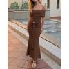 image:imageZESICA Womens 2026 Off Shoulder Bodycon Maxi Dress Summer Spring Formal Elegant Cocktail Party Wedding Guest Midi DressesCoffee