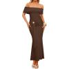 image:imageZESICA Womens 2026 Off Shoulder Bodycon Maxi Dress Summer Spring Formal Elegant Cocktail Party Wedding Guest Midi DressesCoffee