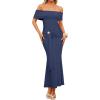 image:imageZESICA Womens 2026 Off Shoulder Bodycon Maxi Dress Summer Spring Formal Elegant Cocktail Party Wedding Guest Midi DressesNavy