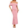 image:imageZESICA Womens 2026 Off Shoulder Bodycon Maxi Dress Summer Spring Formal Elegant Cocktail Party Wedding Guest Midi DressesPink