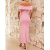 image:imageZESICA Womens 2026 Off Shoulder Bodycon Maxi Dress Summer Spring Formal Elegant Cocktail Party Wedding Guest Midi DressesPink