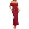 image:imageZESICA Womens 2026 Off Shoulder Bodycon Maxi Dress Summer Spring Formal Elegant Cocktail Party Wedding Guest Midi DressesRed