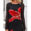 image:imageZESICA Womens Long Sleeve Floral Maxi Dresses 2026 Fall Bodycon Crewneck Side Slit Ruched Fitted Party Long DressBlack