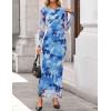 image:imageZESICA Womens Long Sleeve Floral Maxi Dresses 2026 Fall Bodycon Crewneck Side Slit Ruched Fitted Party Long DressBlue