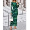 image:imageZESICA Womens Long Sleeve Floral Maxi Dresses 2026 Fall Bodycon Crewneck Side Slit Ruched Fitted Party Long DressGreen