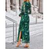 image:imageZESICA Womens Long Sleeve Floral Maxi Dresses 2026 Fall Bodycon Crewneck Side Slit Ruched Fitted Party Long DressGreen