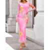 image:imageZESICA Womens Long Sleeve Floral Maxi Dresses 2026 Fall Bodycon Crewneck Side Slit Ruched Fitted Party Long DressPink