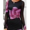 image:imageZESICA Womens Long Sleeve Floral Maxi Dresses 2026 Fall Bodycon Crewneck Side Slit Ruched Fitted Party Long DressPurple