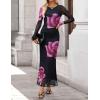 image:imageZESICA Womens Long Sleeve Floral Maxi Dresses 2026 Fall Bodycon Crewneck Side Slit Ruched Fitted Party Long DressPurple