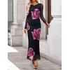 image:imageZESICA Womens Long Sleeve Floral Maxi Dresses 2026 Fall Bodycon Crewneck Side Slit Ruched Fitted Party Long DressPurple