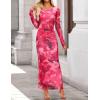 image:imageZESICA Womens Long Sleeve Floral Maxi Dresses 2026 Fall Bodycon Crewneck Side Slit Ruched Fitted Party Long DressRose