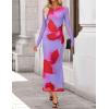 image:imageZESICA Womens Long Sleeve Floral Maxi Dresses 2026 Fall Bodycon Crewneck Side Slit Ruched Fitted Party Long DressViolets