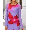 image:imageZESICA Womens Long Sleeve Floral Maxi Dresses 2026 Fall Bodycon Crewneck Side Slit Ruched Fitted Party Long DressViolets