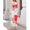 image:imageZESICA Womens Long Sleeve Floral Maxi Dresses 2026 Fall Bodycon Crewneck Side Slit Ruched Fitted Party Long DressWhite