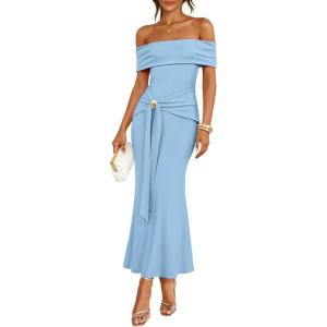 image:imageZESICA Womens 2026 Off Shoulder Bodycon Maxi Dress Summer Spring Formal Elegant Cocktail Party Wedding Guest Midi DressesBlue