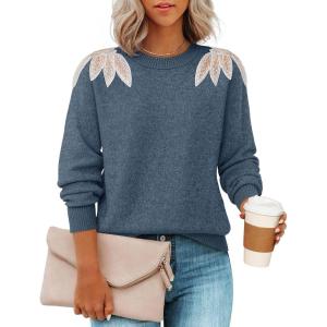 image:imageZESICA Womens Fall Long Sleeve Sweaters 2026 Crew Neck Knit Loose Dressy Pullover Tops Winter Trendy OutfitsDustyblue