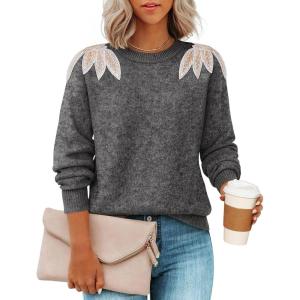 image:imageZESICA Womens Fall Long Sleeve Sweaters 2026 Crew Neck Knit Loose Dressy Pullover Tops Winter Trendy OutfitsGrey