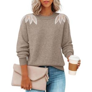 image:imageZESICA Womens Fall Long Sleeve Sweaters 2026 Crew Neck Knit Loose Dressy Pullover Tops Winter Trendy OutfitsKhaki