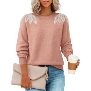 image:imageZESICA Womens Fall Long Sleeve Sweaters 2026 Crew Neck Knit Loose Dressy Pullover Tops Winter Trendy OutfitsPink