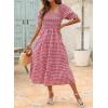 image:imageZESICA Womens 2026 Bohemian Summer Plaid Square Neck Puff Sleeve Ruffle Flowy Beach Midi DressRed