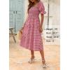image:imageZESICA Womens 2026 Bohemian Summer Plaid Square Neck Puff Sleeve Ruffle Flowy Beach Midi DressRed