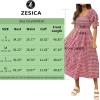 image:imageZESICA Womens 2026 Bohemian Summer Plaid Square Neck Puff Sleeve Ruffle Flowy Beach Midi DressRed