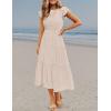 image:imageZESICA Womens 2026 Summer Casual Flutter Short Sleeve Crew Neck Smocked Elastic Waist Tiered Midi DressApricot