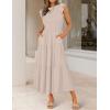 image:imageZESICA Womens 2026 Summer Casual Flutter Short Sleeve Crew Neck Smocked Elastic Waist Tiered Midi DressApricot