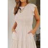 image:imageZESICA Womens 2026 Summer Casual Flutter Short Sleeve Crew Neck Smocked Elastic Waist Tiered Midi DressApricot