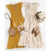 image:imageZESICA Womens 2026 Summer Casual Flutter Short Sleeve Crew Neck Smocked Elastic Waist Tiered Midi DressApricot
