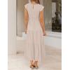 image:imageZESICA Womens 2026 Summer Casual Flutter Short Sleeve Crew Neck Smocked Elastic Waist Tiered Midi DressApricot