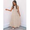 image:imageZESICA Womens 2026 Summer Casual Flutter Short Sleeve Crew Neck Smocked Elastic Waist Tiered Midi DressApricot