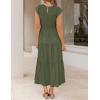image:imageZESICA Womens 2026 Summer Casual Flutter Short Sleeve Crew Neck Smocked Elastic Waist Tiered Midi DressArmy Green
